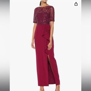 Adrianna Papell Women's Long Dress with Beaded Top and Ruffle on Skirt
